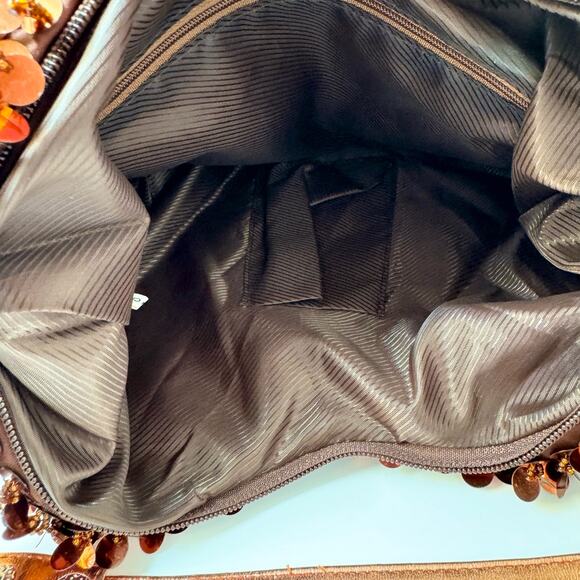 Y2K Sequin Shaggy Shoulder Bag Purse Brown Shiny Sparkly - Picture 12 of 13